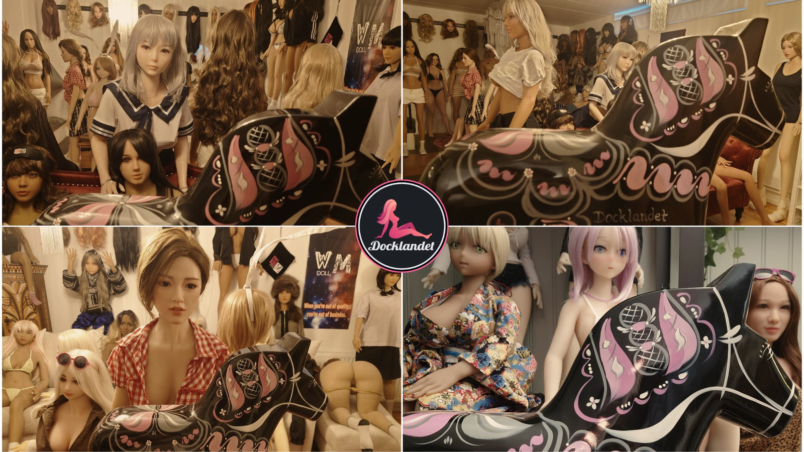 Showroom med sexdockor. Här kan du ser Real Doll i Sverige. Hos Docklandet finns över 60 dockor uppställda.