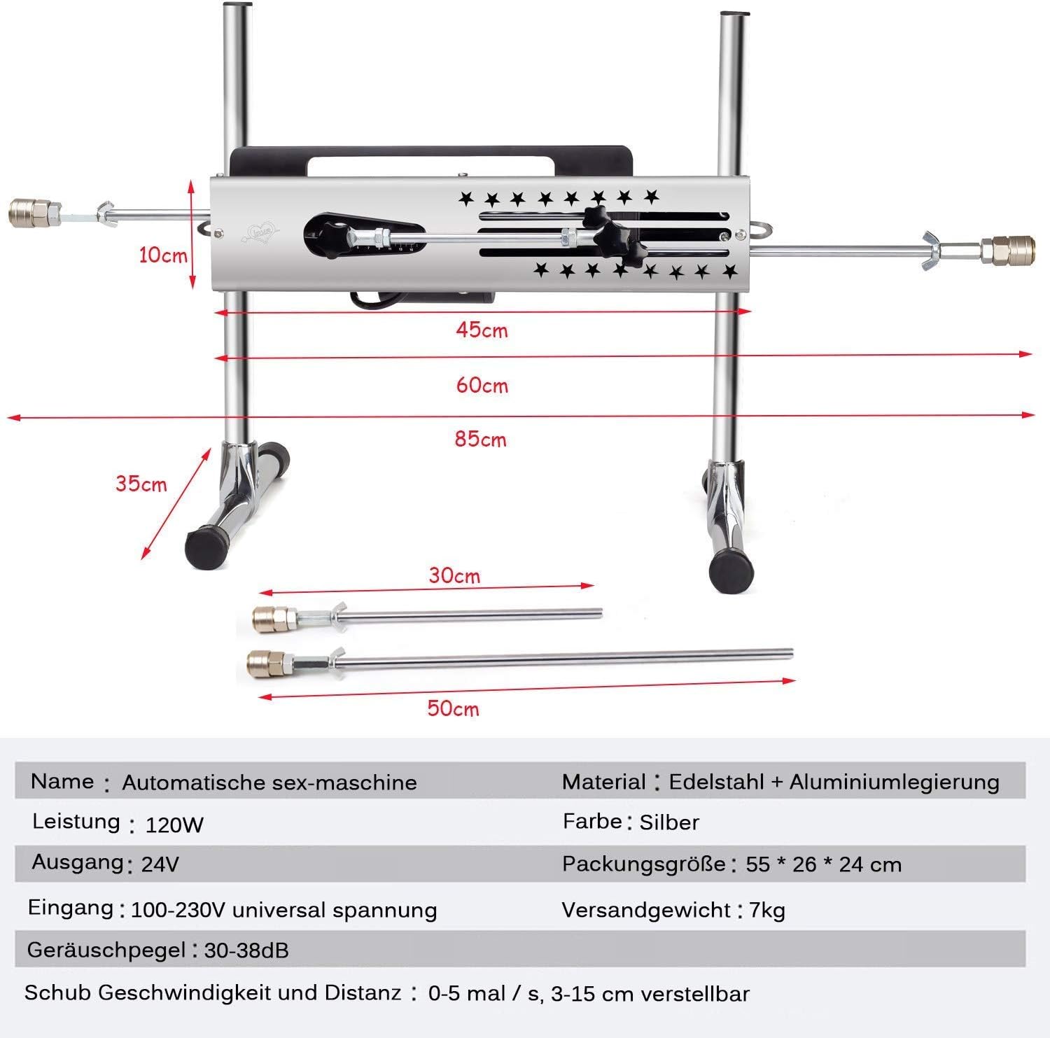 Máquina de sexo profissional com velocidade ajustável e controle duplo - motor 120W