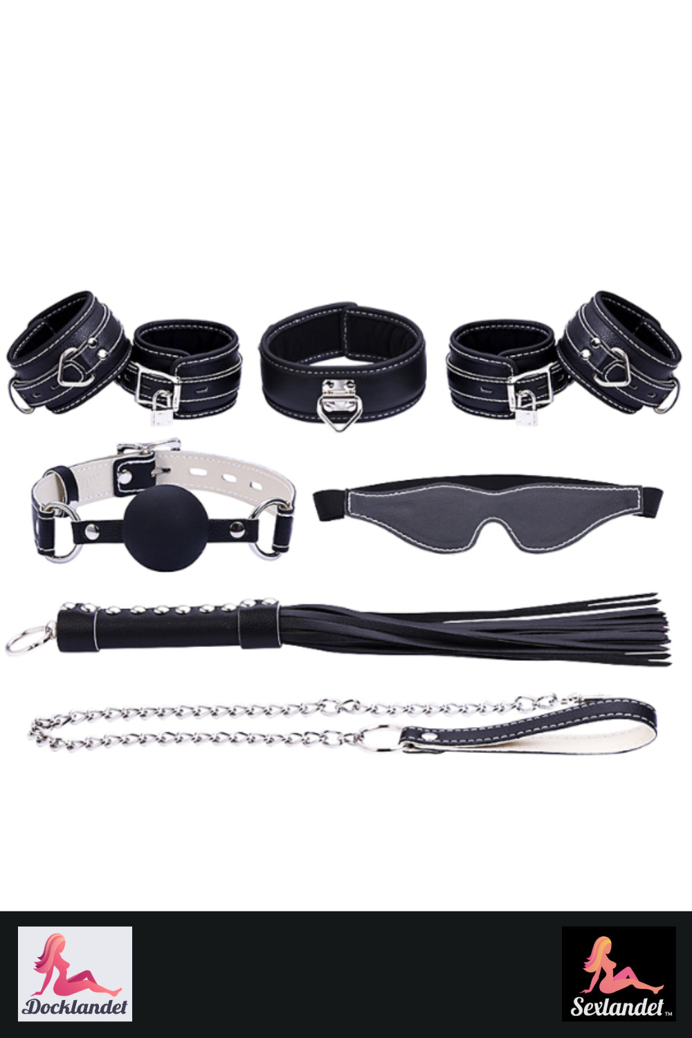 Kit BDSM - algemado, chicote, coleira, gagball, máscara ocular (conjunto com 9 partes)