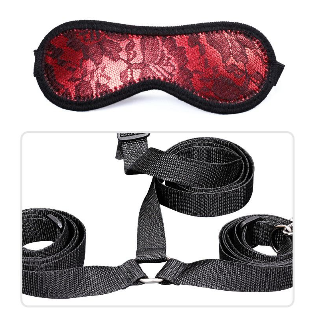 BDSM Kit: esposas, traje de encaje y antifaz (juego de 7 piezas)